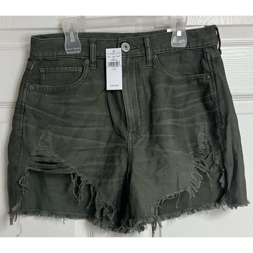 American Eagle Womens Mom Shorts Size 6 / 28W Green Stretch Highest Rise NWT